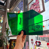 Dark Green on Clear Mouthblown Flash Glass Sheet Glass Colorado Glassworks I25 (10x7in)