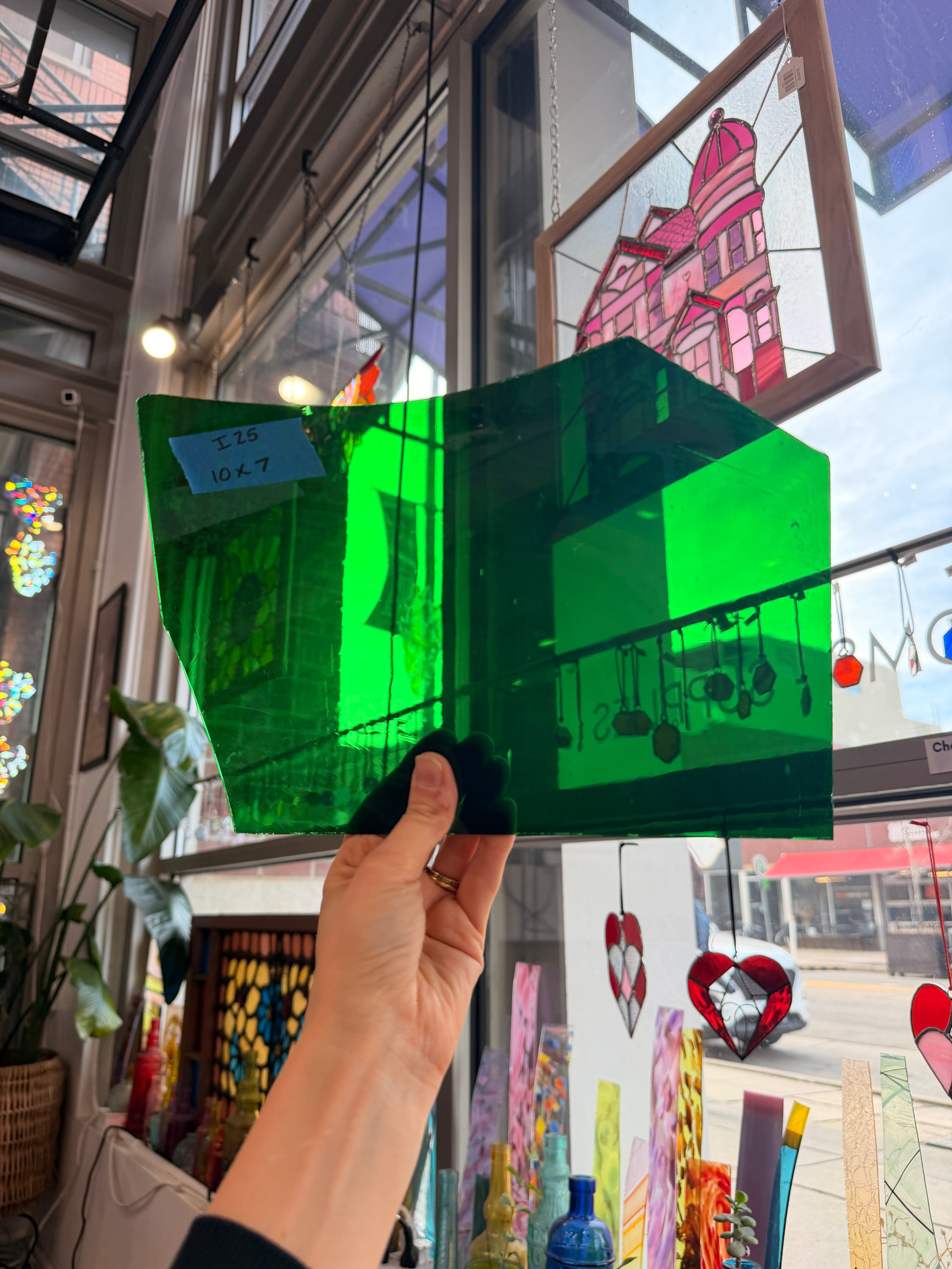 Dark Green on Clear Mouthblown Flash Glass Sheet Glass Colorado Glassworks I25 (10x7in)