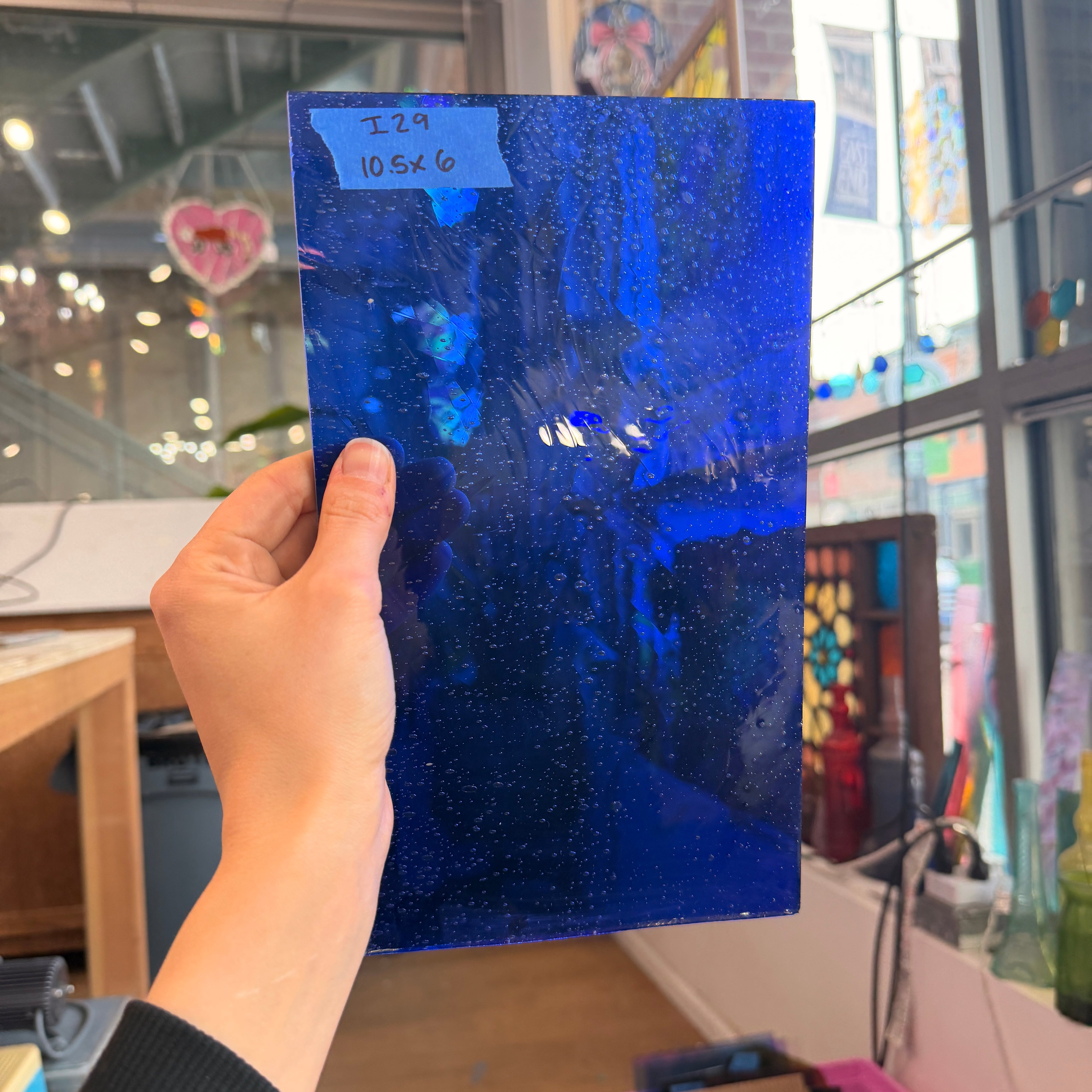 Mouthblown Blue on Clear Flash Glass Sheet Glass Colorado Glassworks