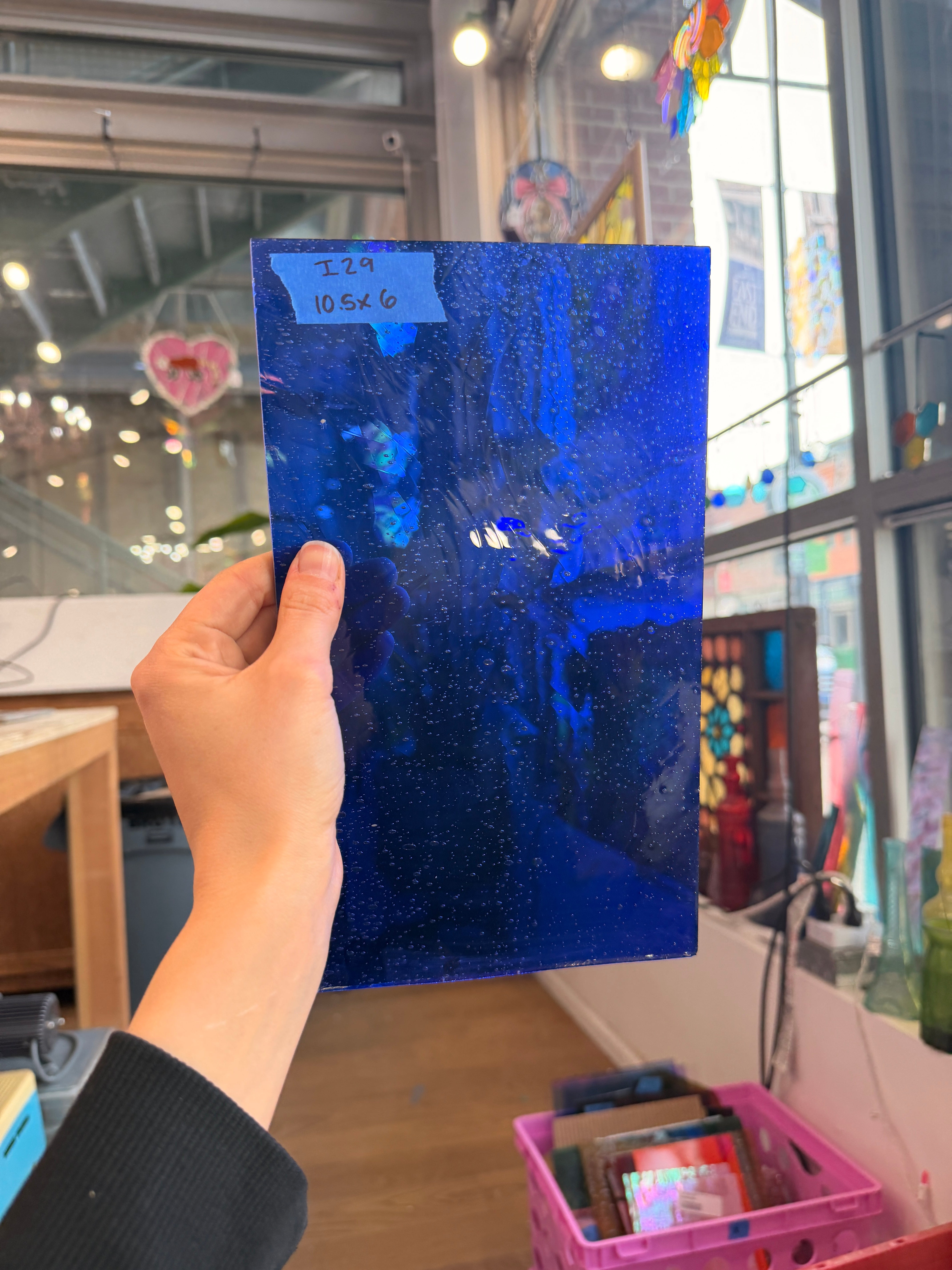 Mouthblown Blue on Clear Flash Glass Sheet Glass Colorado Glassworks