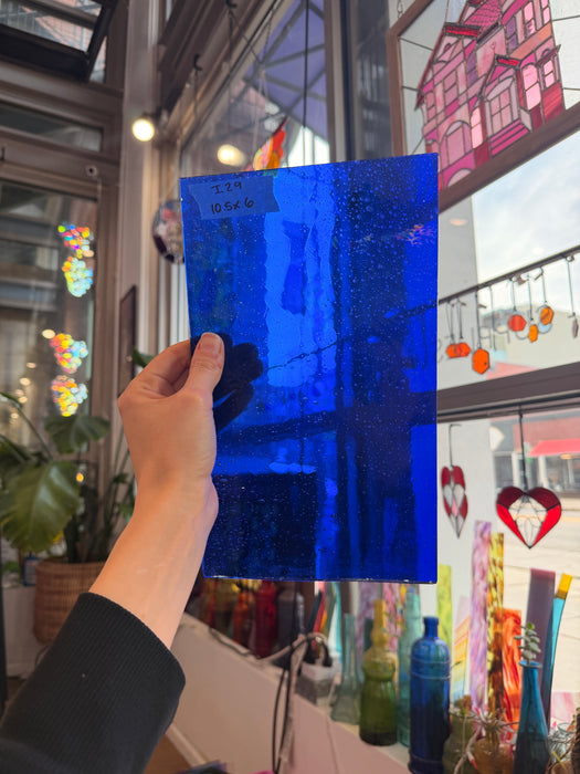 Mouthblown Blue on Clear Flash Glass Sheet Glass Colorado Glassworks