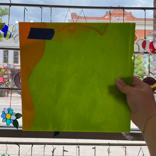 Lime Green Neon Orange Bullseye 90 COE Sheet Glass Colorado Glass Works