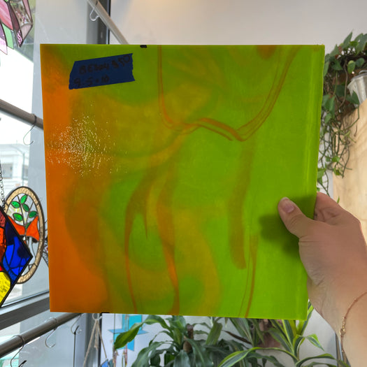 Lime Green Neon Orange Bullseye 90 COE Sheet Glass Colorado Glass Works
