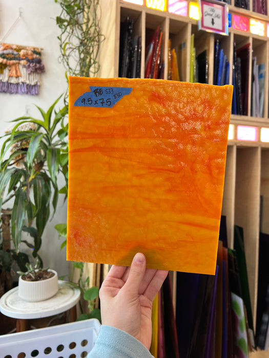 Yellow Orange Hammered Opaque Bullseye Sheet Glass Colorado Glassworks BE533 (9.5x7.5in)
