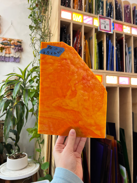 Yellow Orange Hammered Opaque Bullseye Sheet Glass Colorado Glassworks BE534 (6.5x7in)