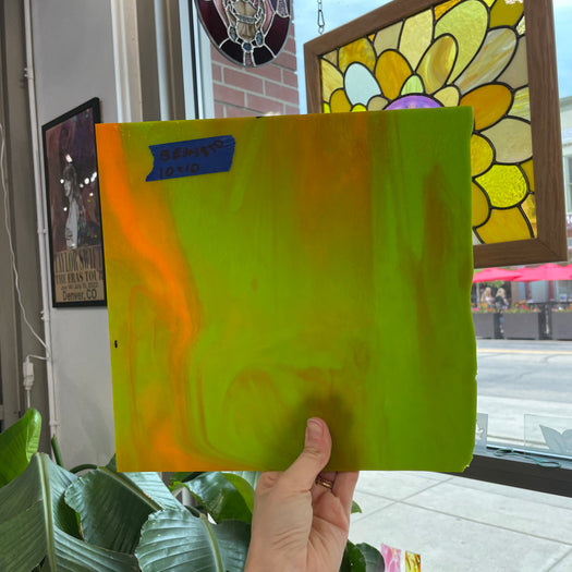 Lime Green Neon Orange Bullseye 90 COE Sheet Glass Colorado Glass Works