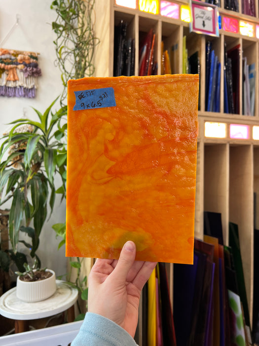 Yellow Orange Hammered Opaque Bullseye Sheet Glass Colorado Glassworks BE535 (9x6.5in)
