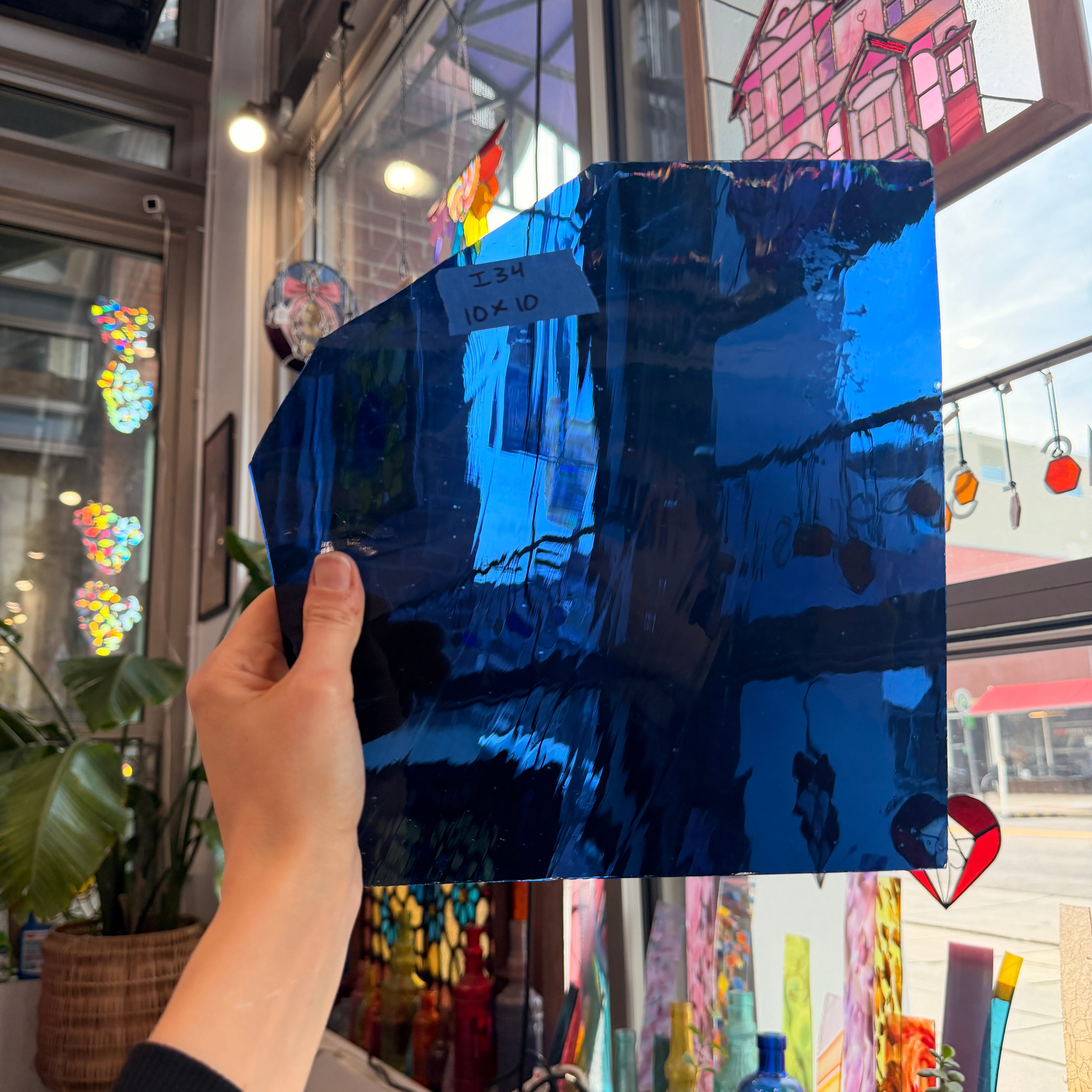 Steel Blue Mouth Blown Antique Glass Sheet Glass Colorado Glassworks