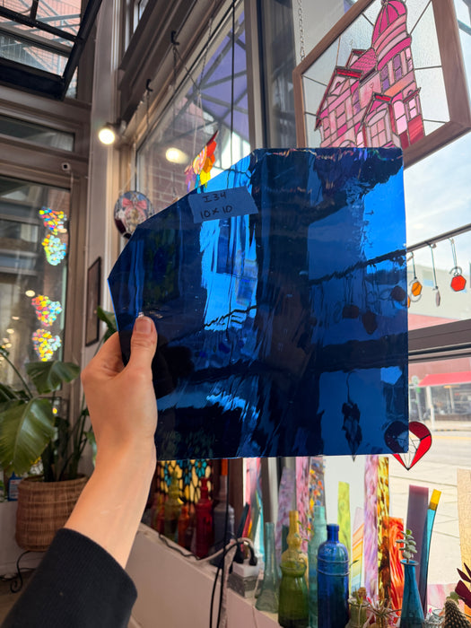 Steel Blue Mouth Blown Antique Glass Sheet Glass Colorado Glassworks