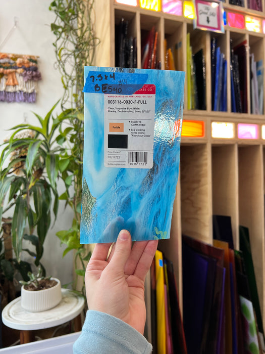Blue White Clear Cloud Mix Fusible 90 COE Bullseye Sheet Glass Bullseye BE540 (7.5x4in)