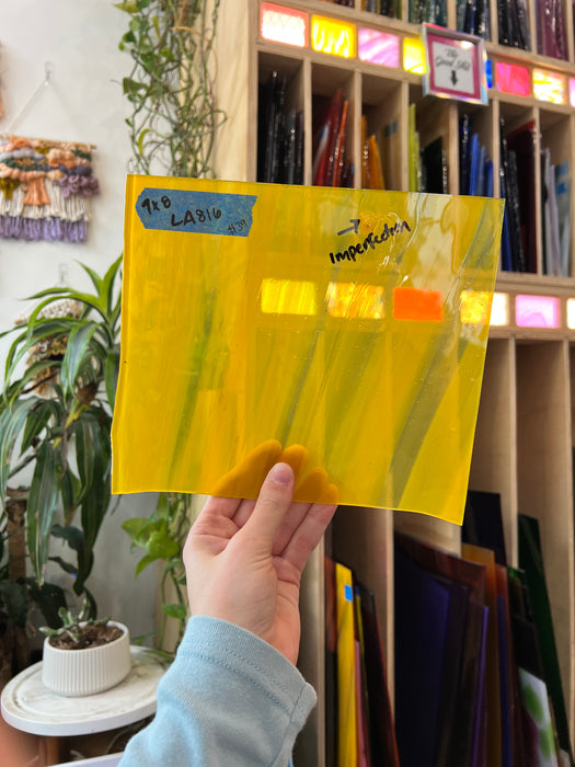 Orange Yellow Wispy Lamberts Mouthblown Glass Sheet Glass Colorado Glassworks LA816 (9x8in)