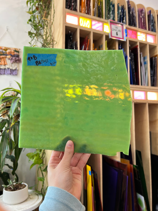 Light Green Mottled Semi-Opaque Bullseye Sheet Glass Colorado Glassworks