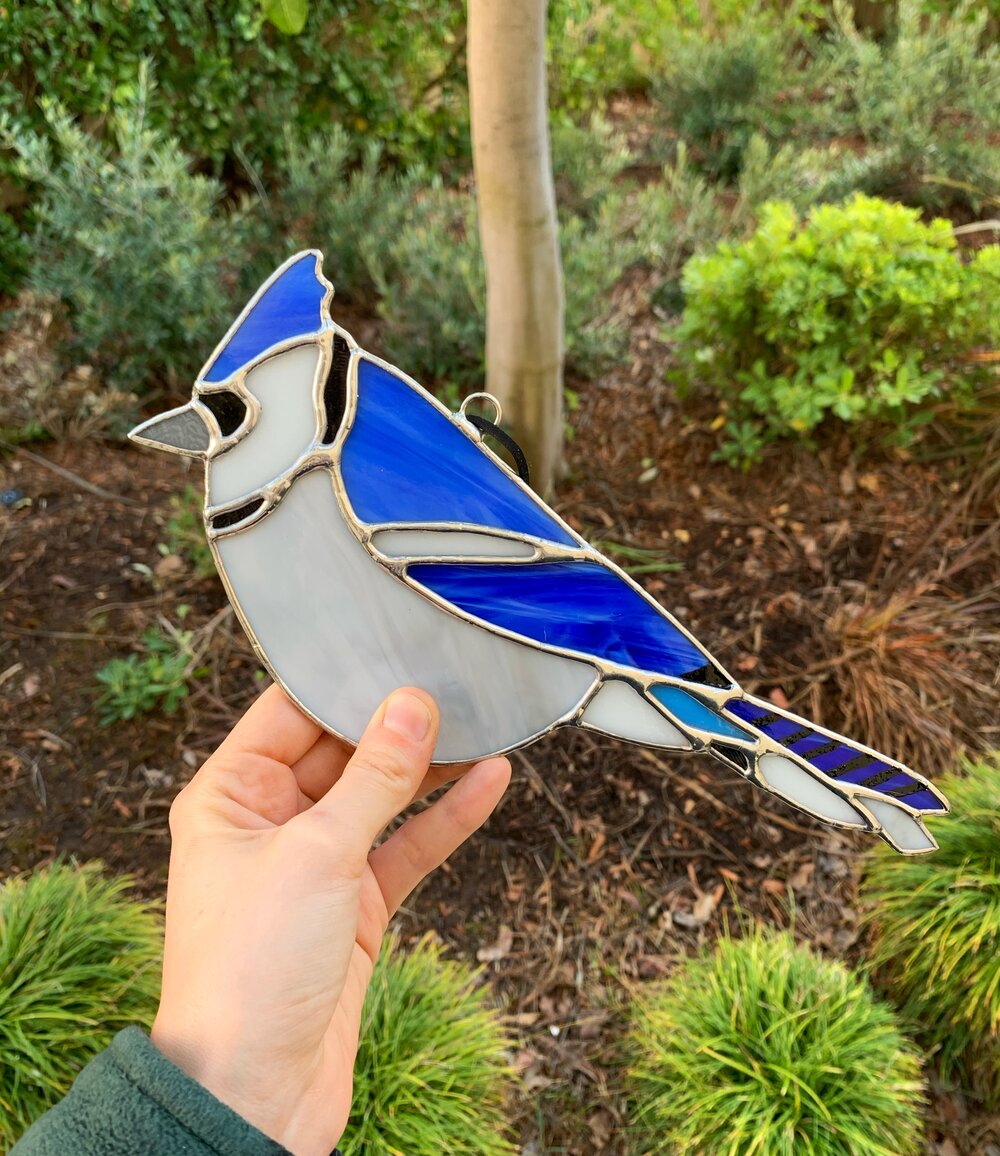 Bluebird stained glass art