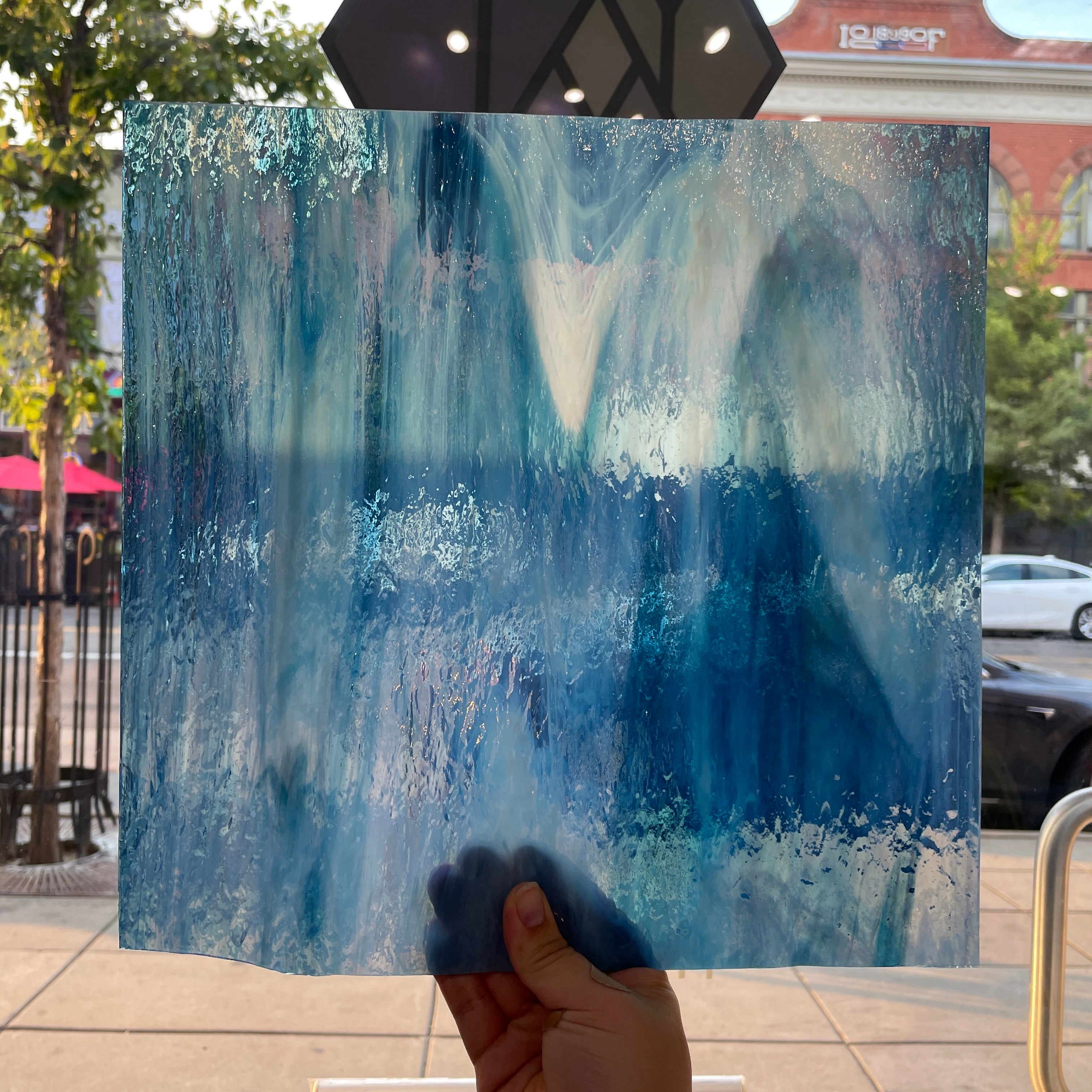 Yonder Blue Pearl Opal Oceanside Fusible 96 COE Sheet Glass Colorado Glassworks OS-YONDERBLUE-PO (12x12in)