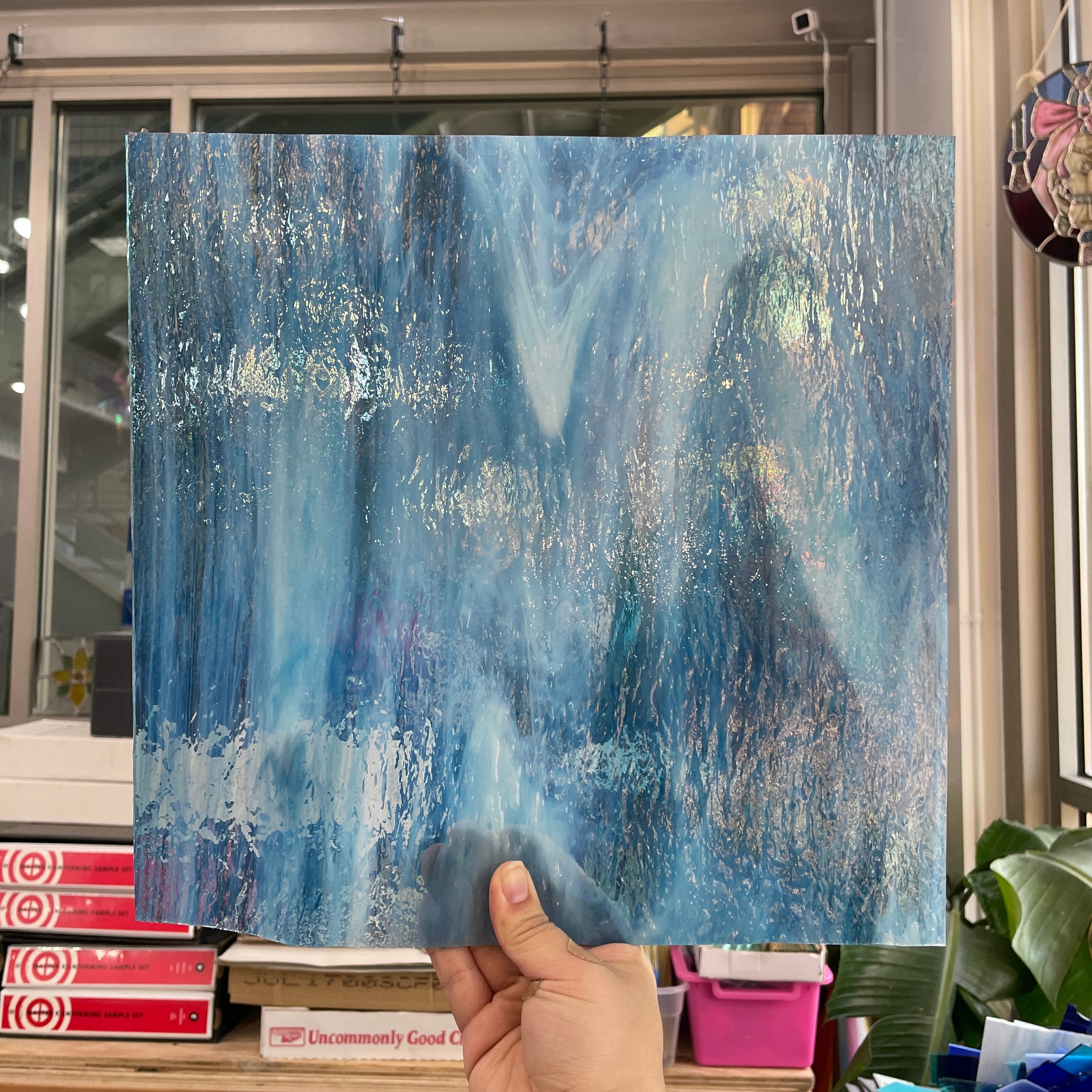 Yonder Blue Pearl Opal Oceanside Fusible 96 COE Sheet Glass Colorado Glassworks