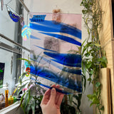 Lamberts Mouth Blown Goldpink (Pink) & Blue on Clear S31 Sheet Glass Colorado Glass Works