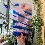 Lamberts Mouth Blown Goldpink (Pink) & Blue on Clear S31 Sheet Glass Colorado Glass Works