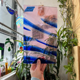 Lamberts Mouth Blown Goldpink (Pink) & Blue on Clear S31 Sheet Glass Colorado Glass Works