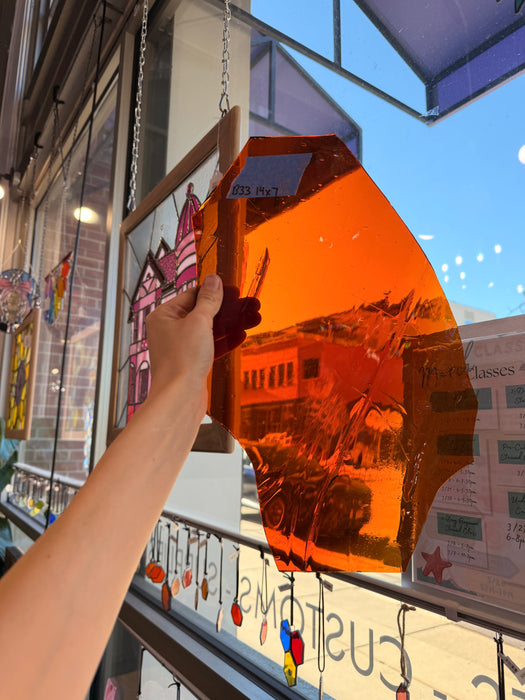 Orange Amber Vintage Mouthblown Hartley Wood Sheet Glass Colorado Glassworks B3 (14x7in)