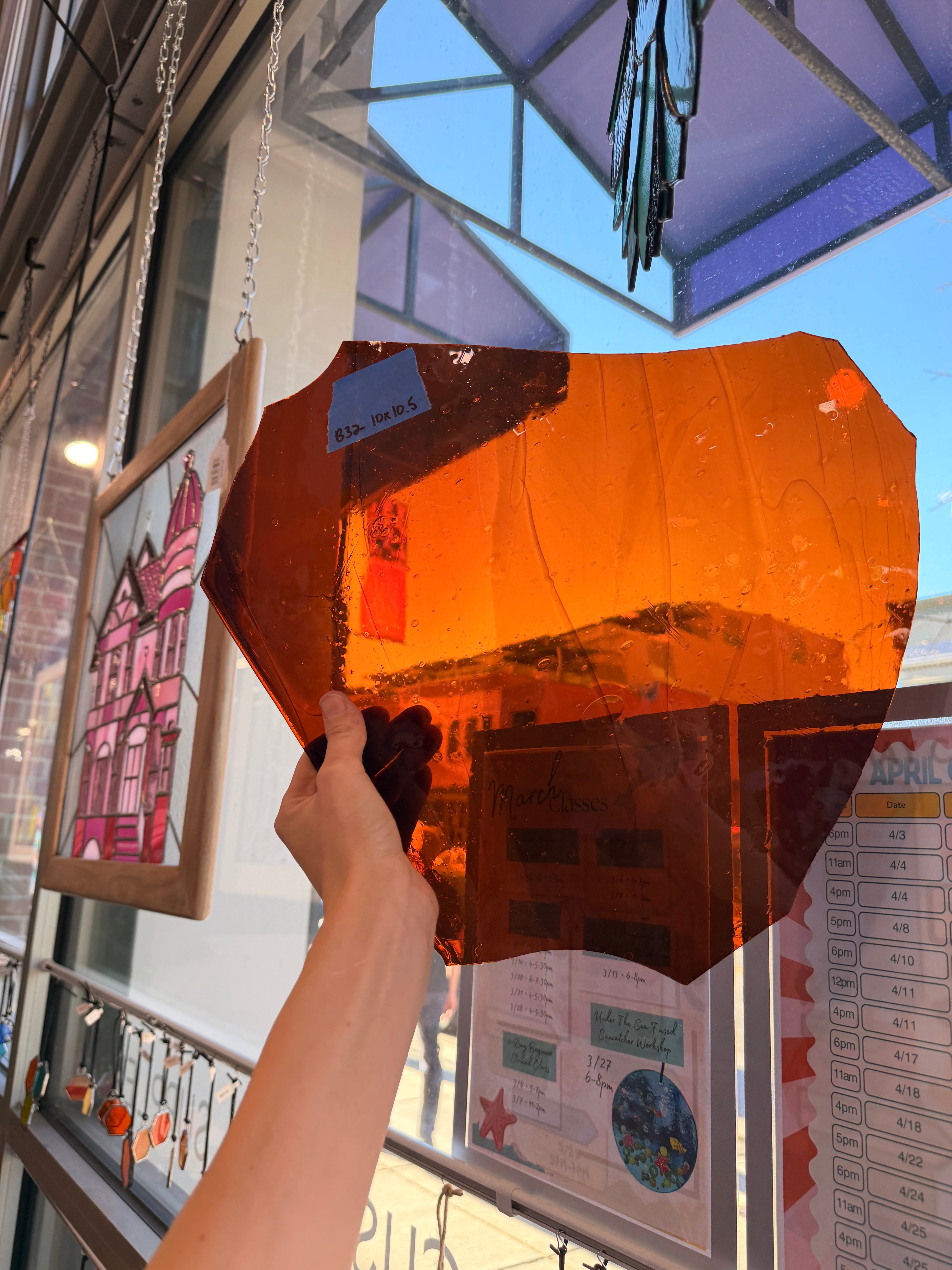 Orange Amber Vintage Mouthblown Hartley Wood Sheet Glass Colorado Glassworks B32 (10x10.5in)