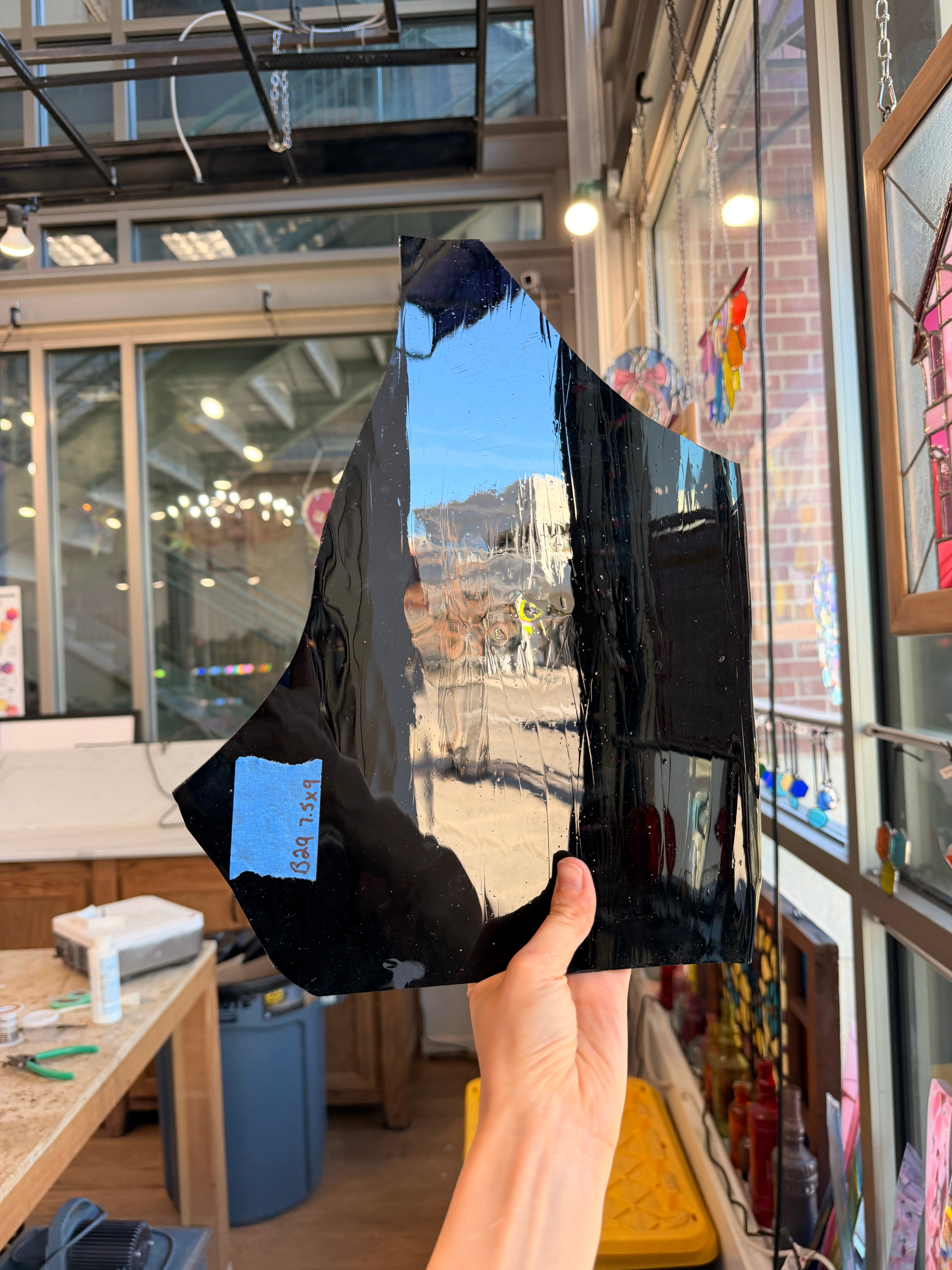 Deep Dark Steel Blue Mouthblown Lamberts Sheet Glass Colorado Glassworks