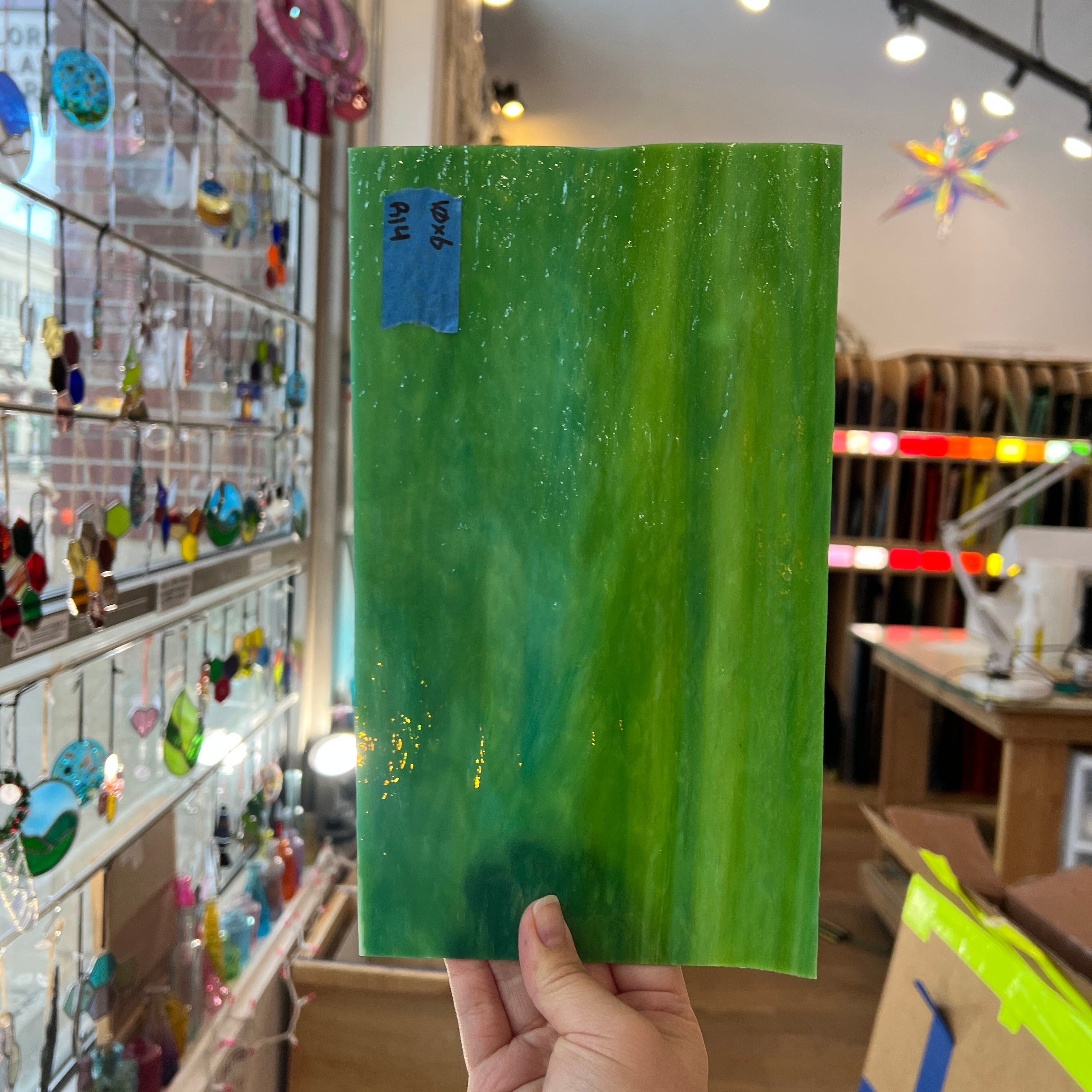 Aqua Lime Pearl Opal Oceanside Fusible 96 COE Sheet Glass Colorado Glassworks 10x6in (OS-40049965)