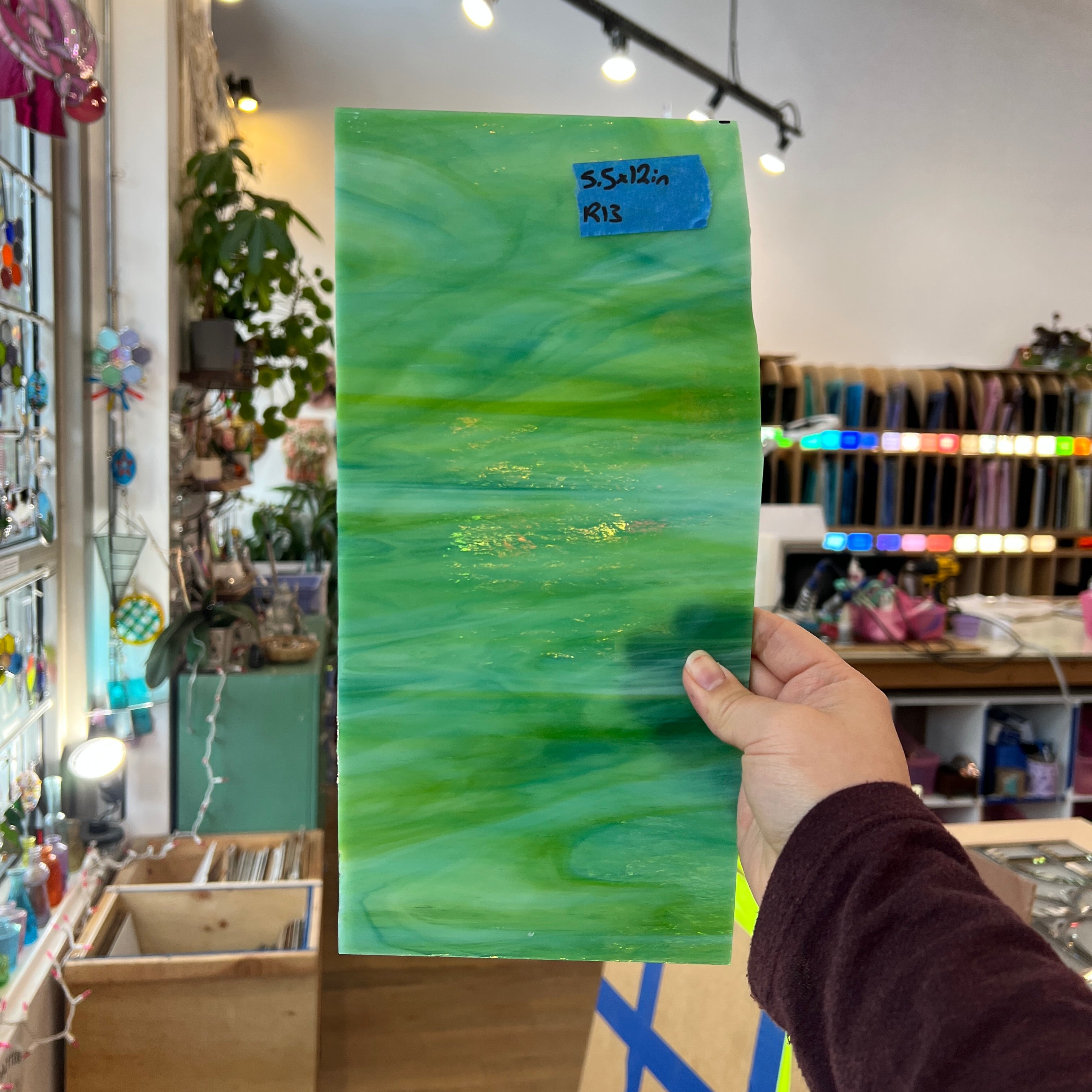 Aqua Lime Pearl Opal Oceanside Fusible 96 COE Sheet Glass Colorado Glassworks 12x5.5in (OS-40017197)