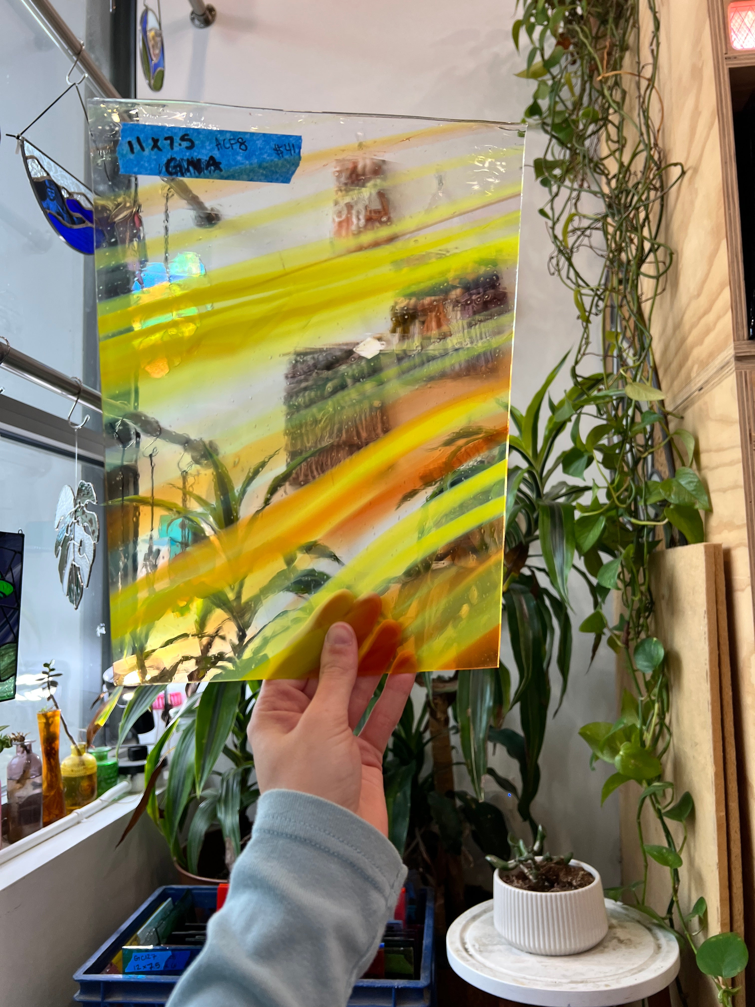Yellow Orange Mouth Blown AC Fisher Sheet Glass Colorado Glassworks