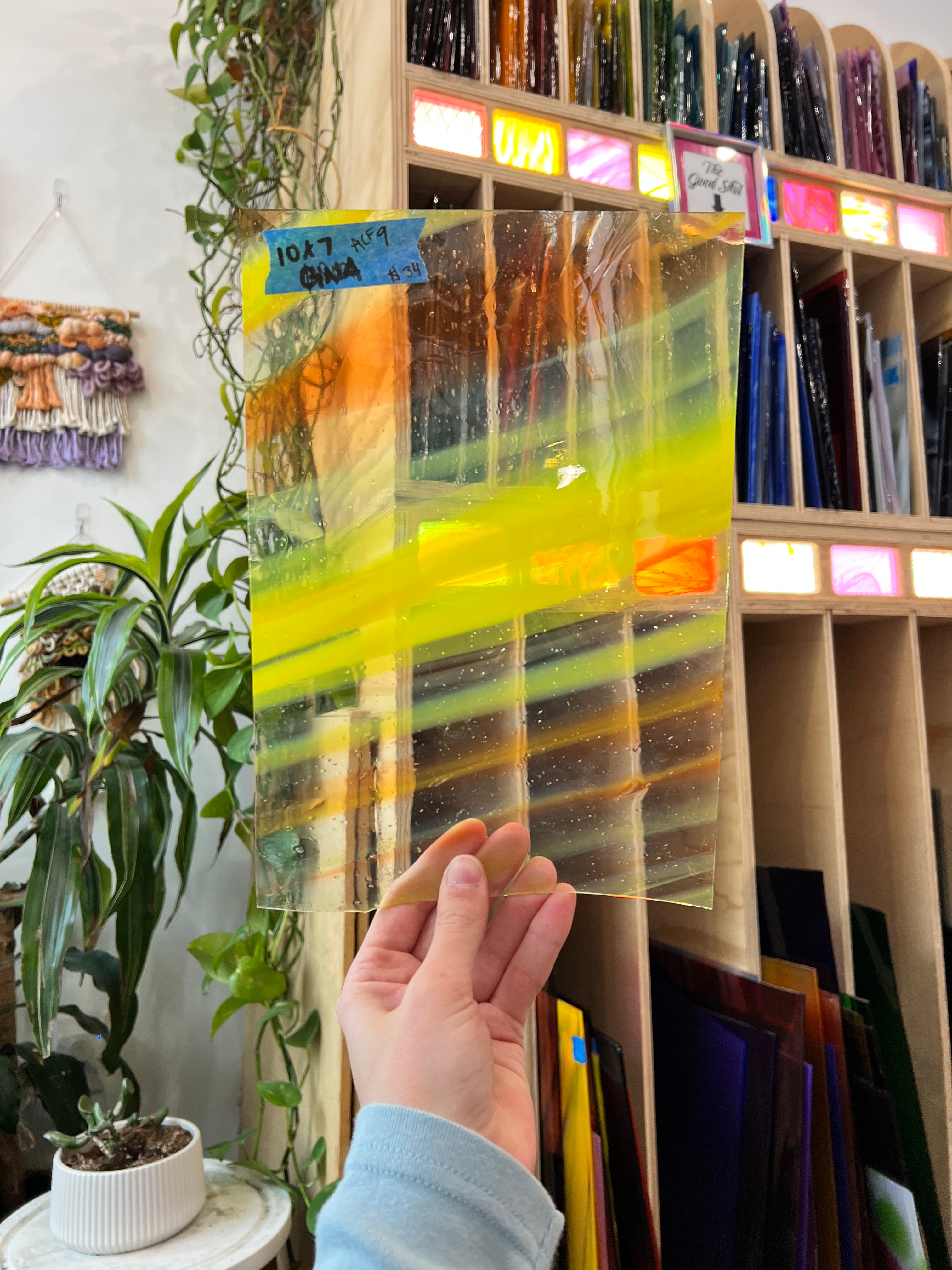 Yellow Orange Mouth Blown AC Fisher Sheet Glass Colorado Glassworks ACF9 (10x7in)
