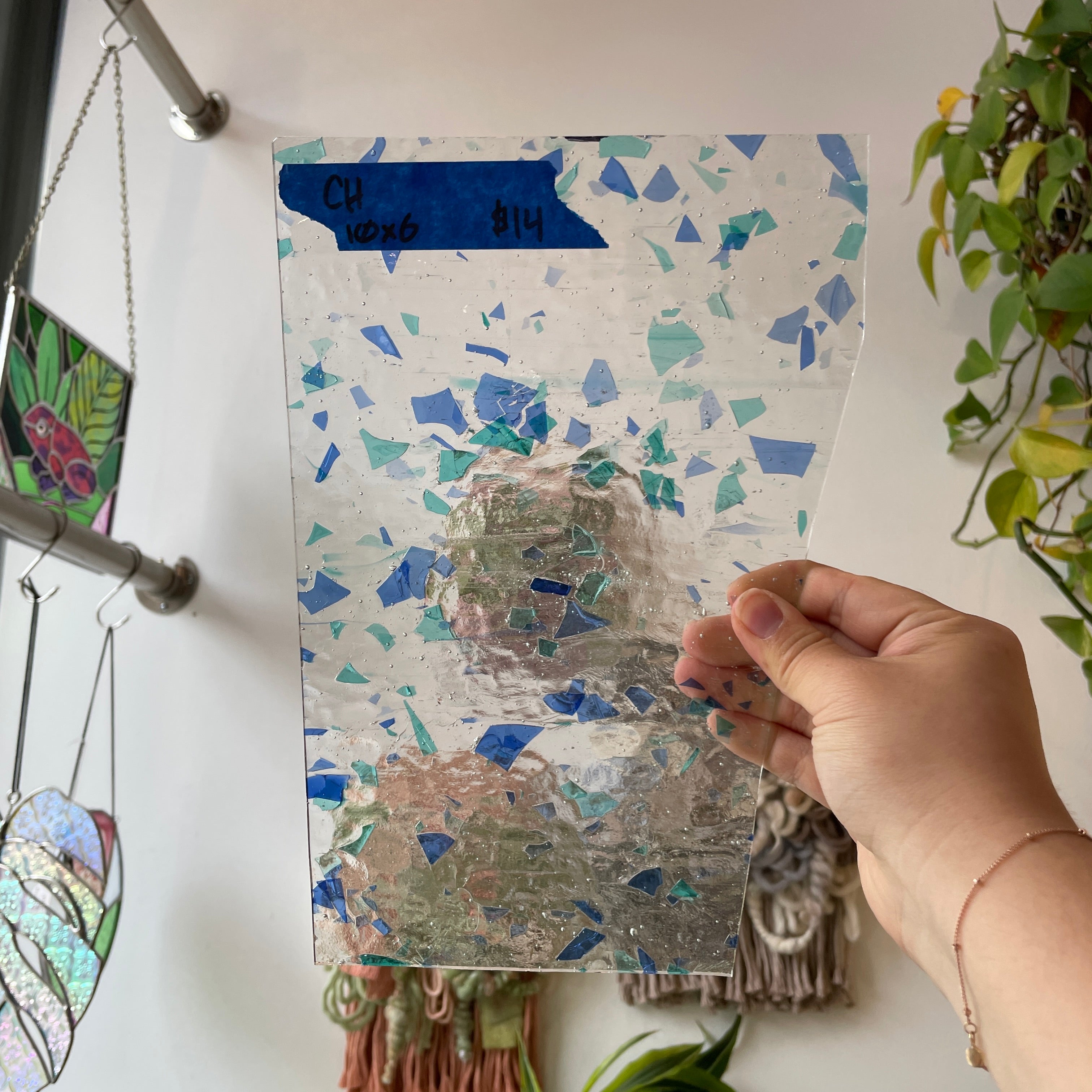 Clear Blue-Green-Confetti Choice Sheet Glass Colorado Glassworks 10x6in