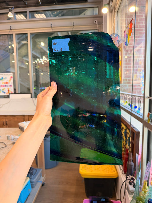 Mixed Green Blue Mouth Blown Lamberts Sheet Glass Colorado Glassworks 12x7.5in (LA-53011245)