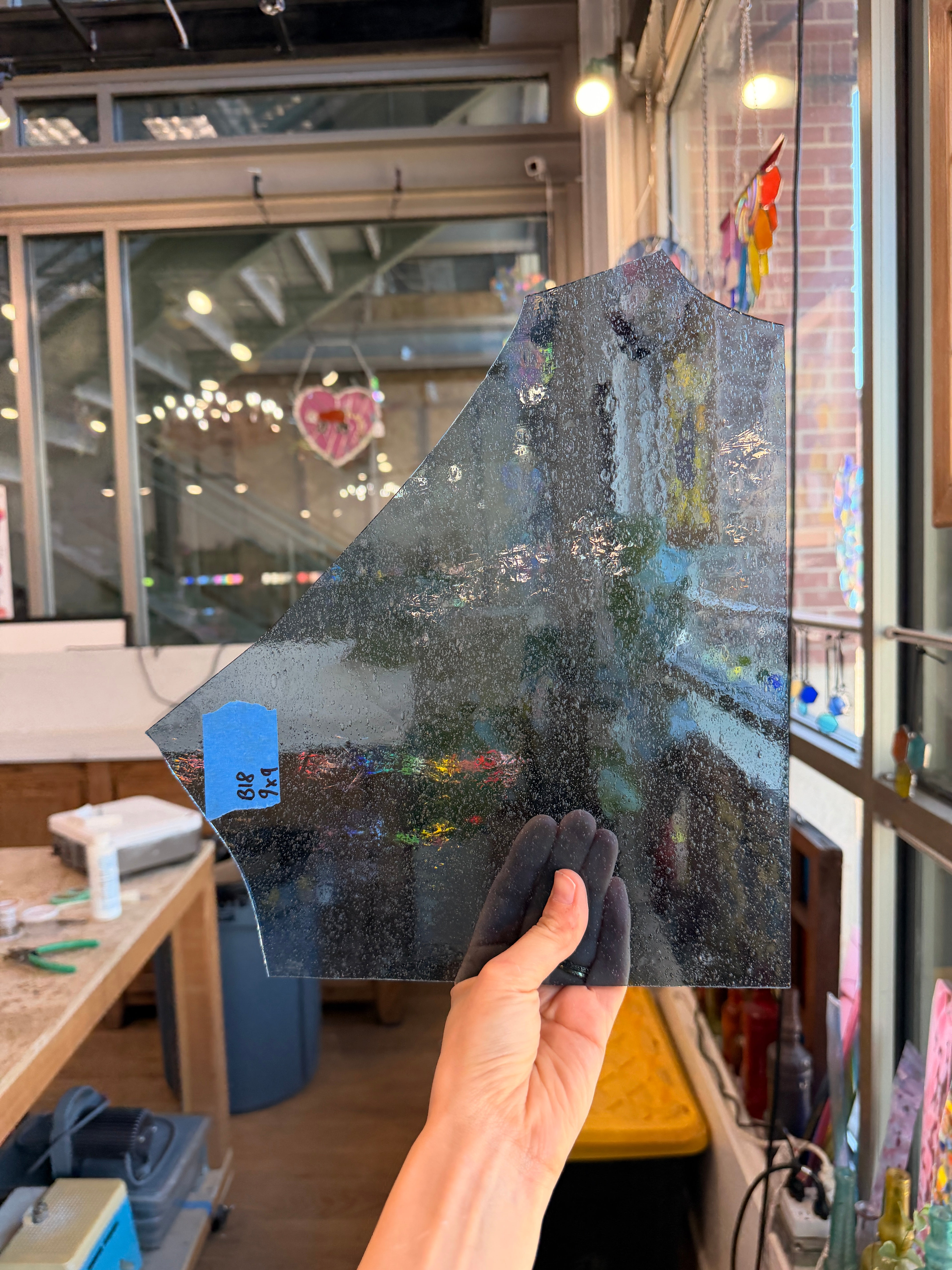 Gray Blue Seedy Antique Mouthblown Sheet Glass Colorado Glassworks
