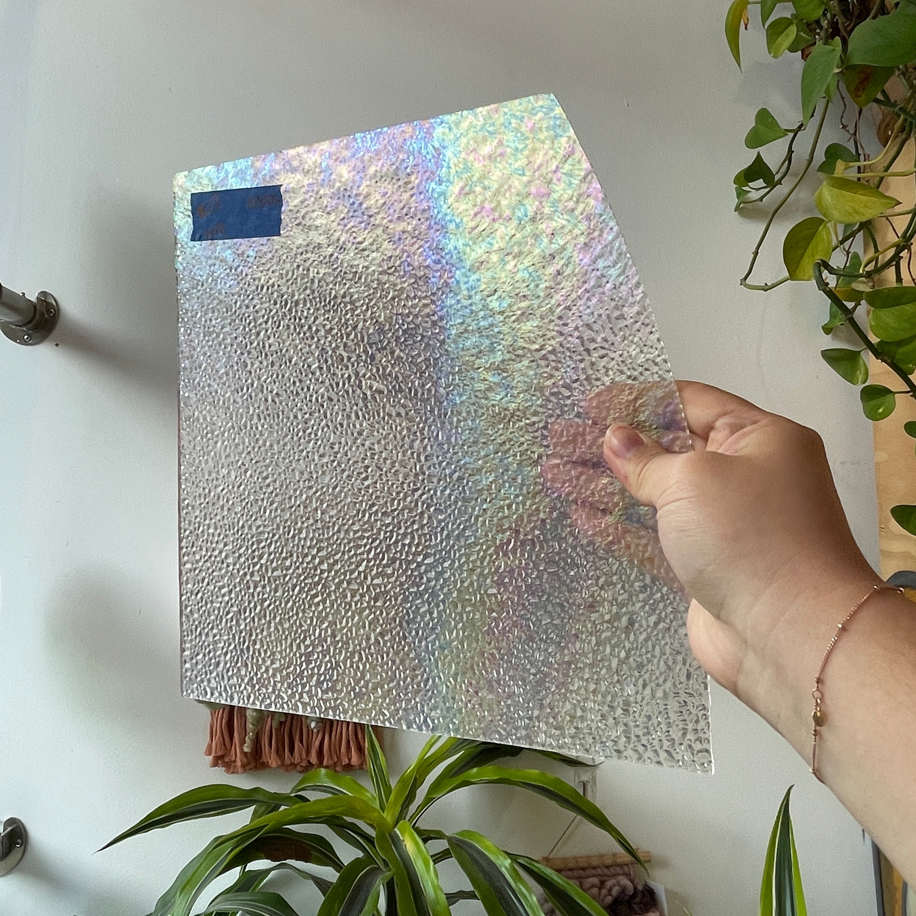 Dewdrop Clear Iridescent Wissmach Sheet Glass Colorado Glassworks 10x10in
