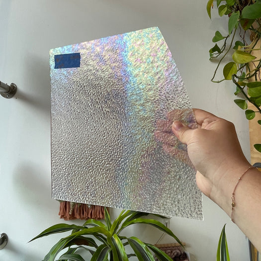 Dewdrop Clear Iridescent Wissmach Sheet Glass Colorado Glassworks 10x10in