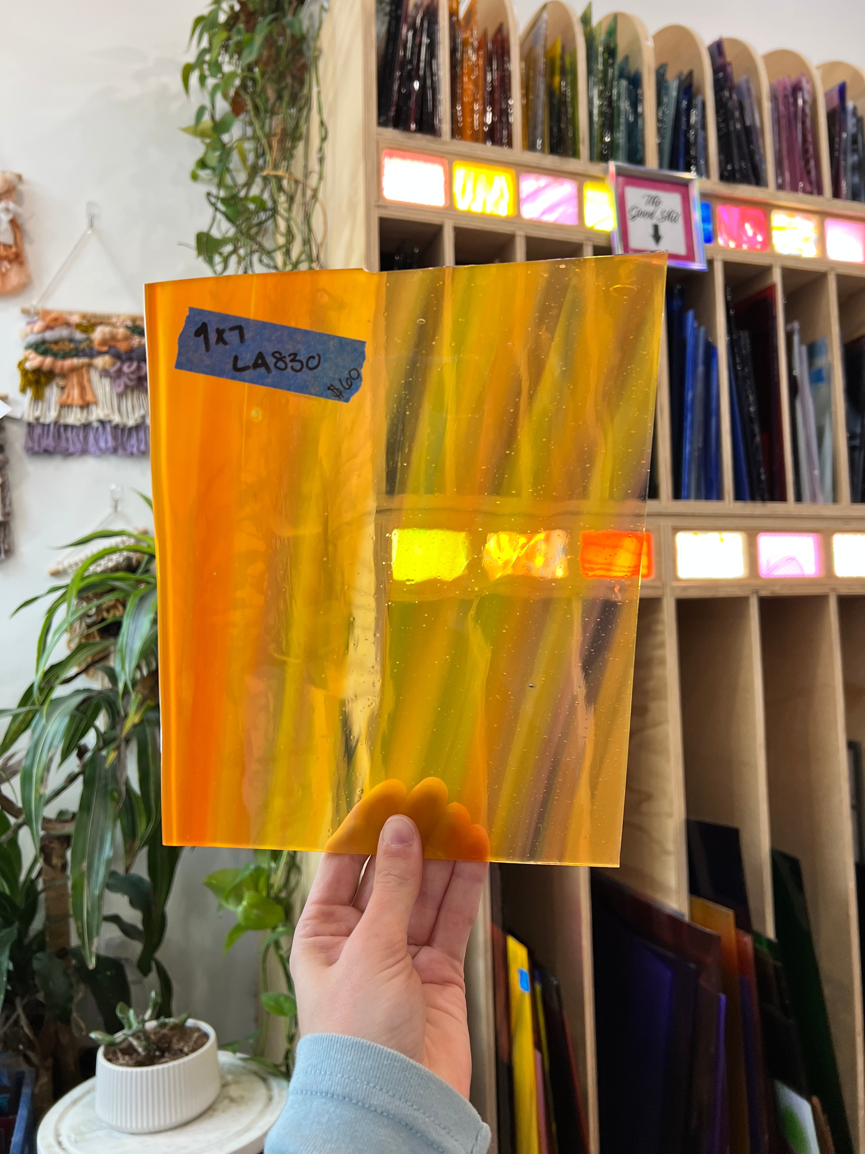 Orange Yellow Wispy Mix Lamberts Mouthblown Sheet Glass Colorado Glassworks LA830 (9x7in)