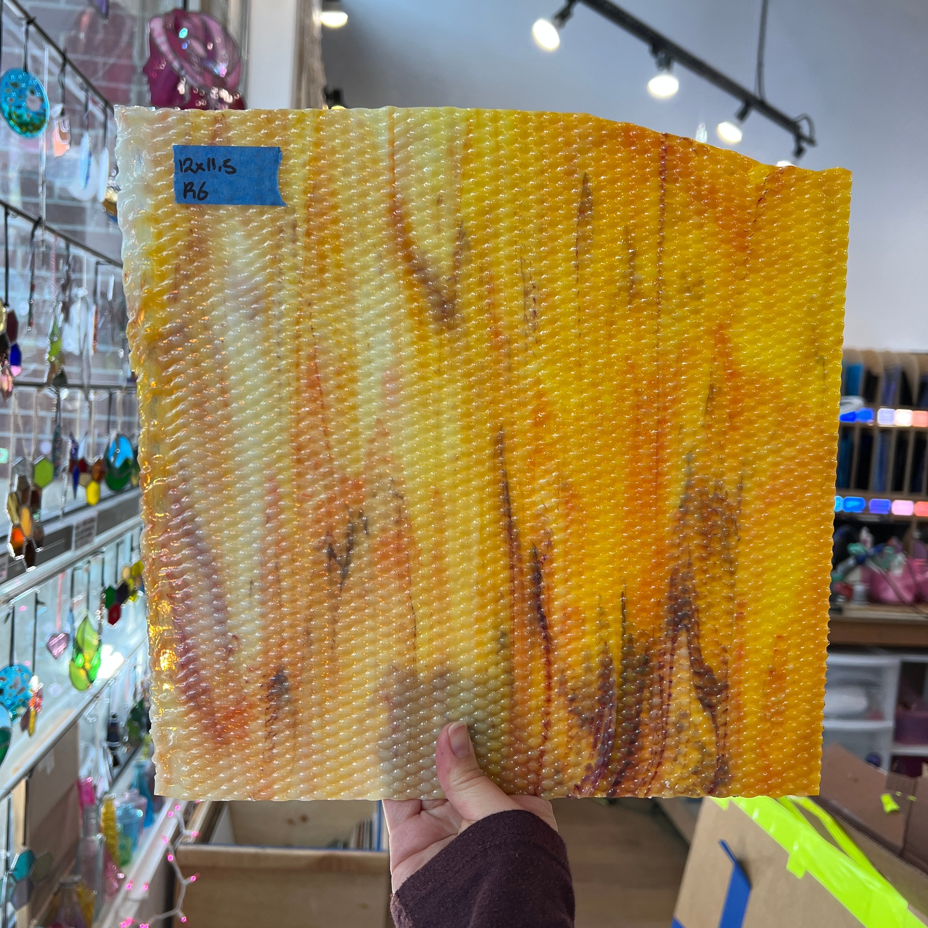 Corn / White with Orange / Yellow and Dark Red Youghiogheny Sheet Glass Colorado Glassworks 12x11.5in (YG-27172141)