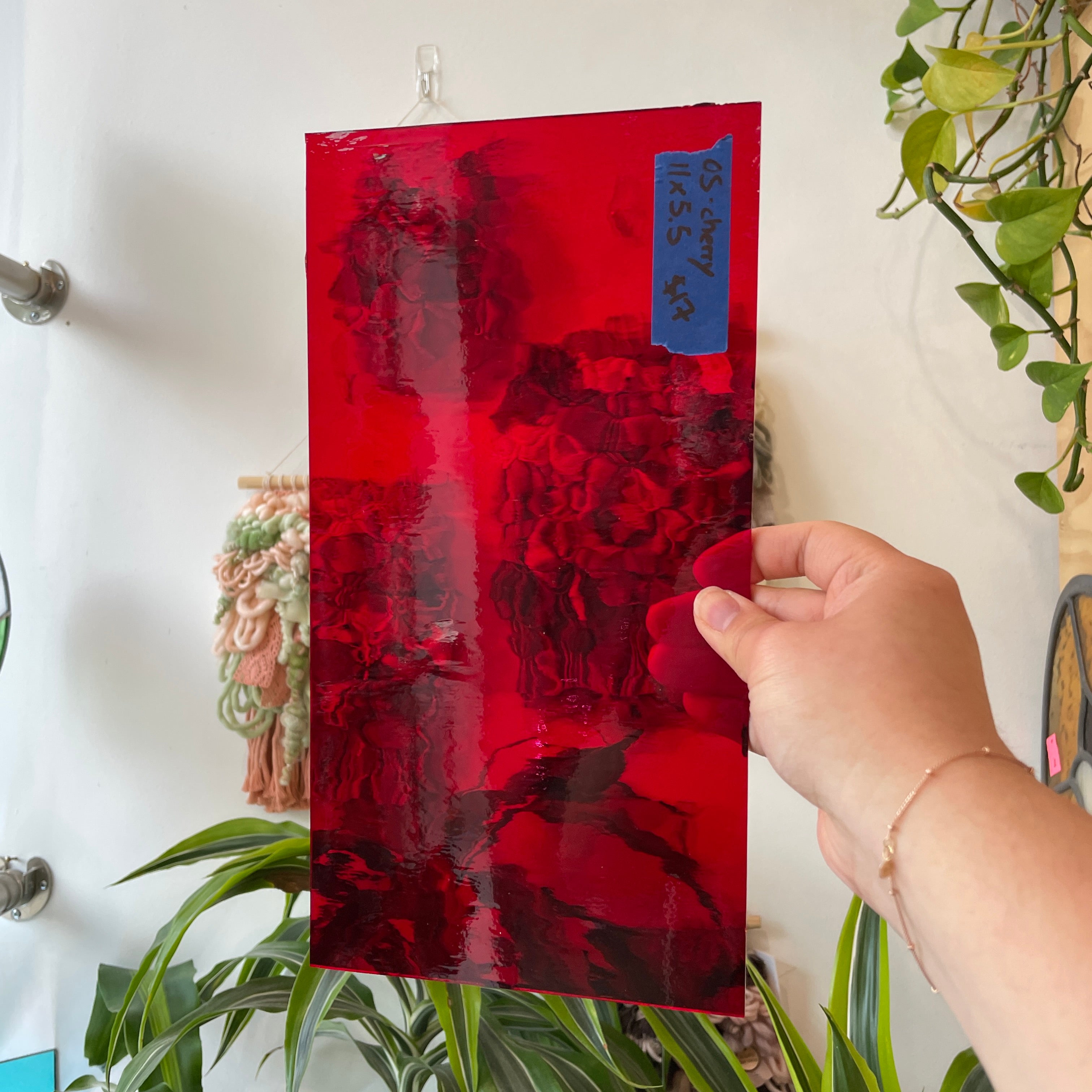Cherry Red Waterglass Transparent Oceanside Fusible 96 COE Sheet Glass Colorado Glassworks 11x5.5in