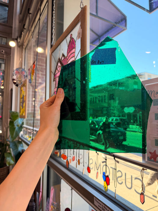 Dark Green on Clear Flash Glass Lamberts Sheet Glass Colorado Glassworks