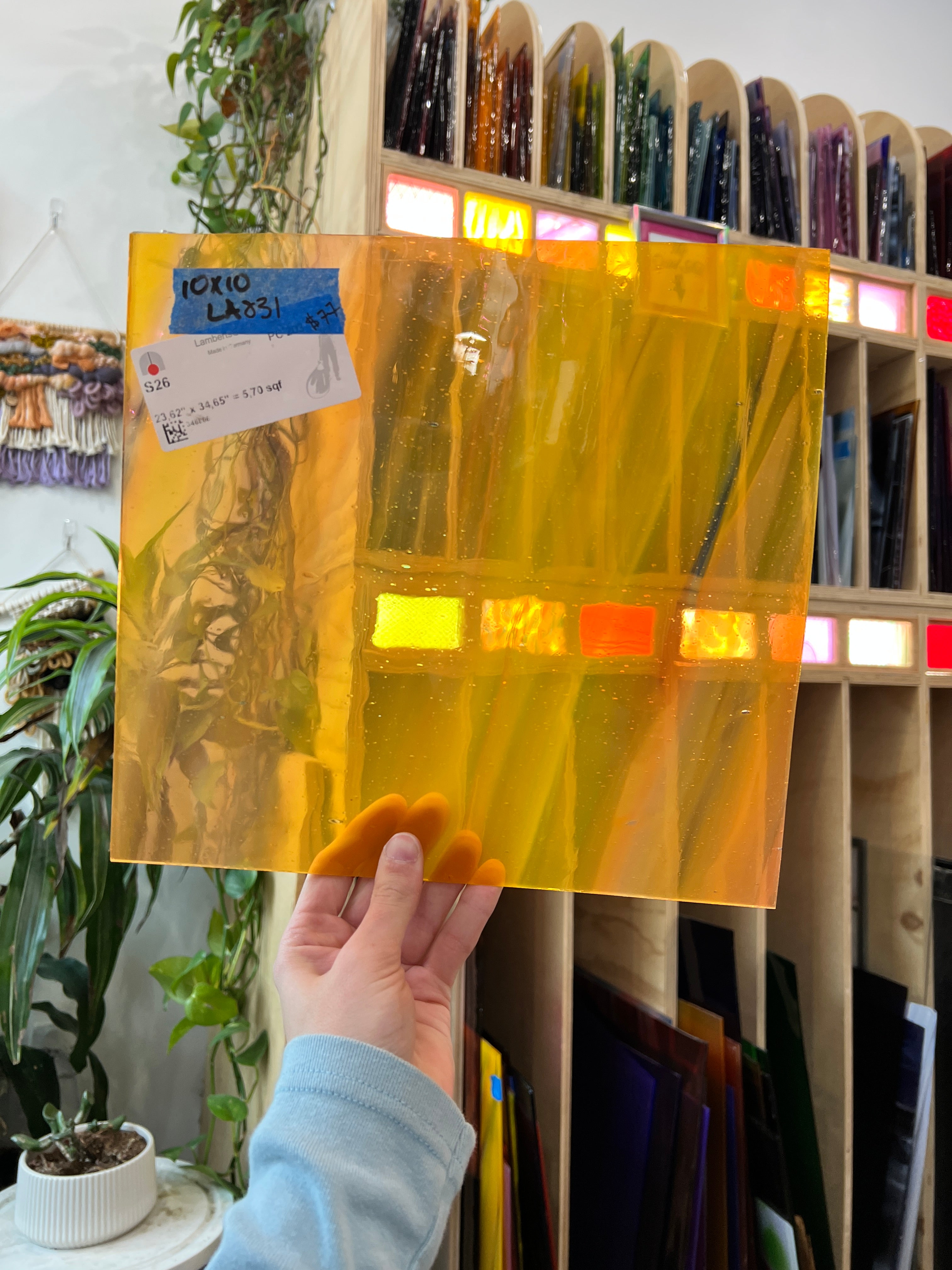 Orange Yellow Wispy Mix Lamberts Mouthblown Sheet Glass Colorado Glassworks LA831 (10x10in)