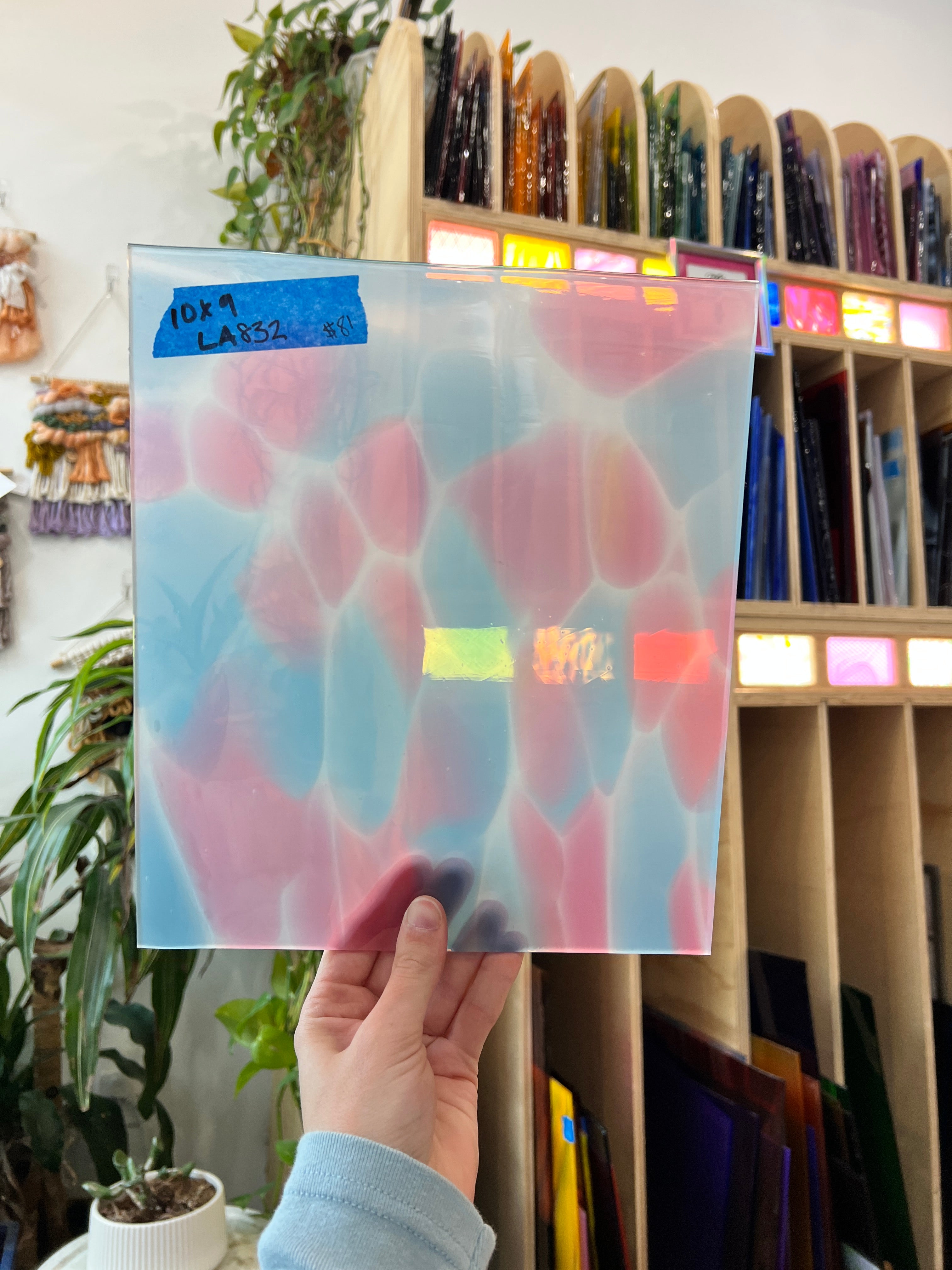 Pink Blue Cotton Candy Lamberts Mouthblown Glass Sheet Glass Colorado Glassworks LA832 (10x9in)