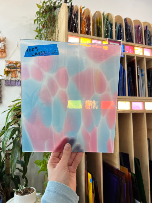 Pink Blue Cotton Candy Lamberts Mouthblown Glass Sheet Glass Colorado Glassworks LA832 (10x9in)
