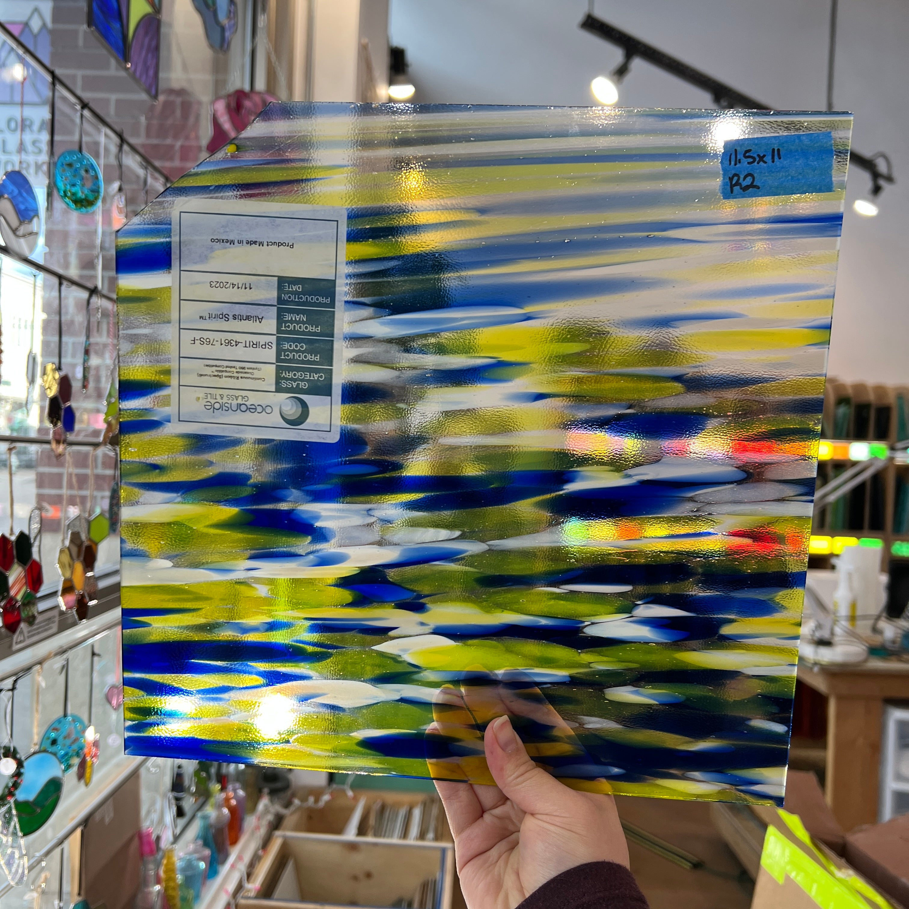 Blue & Yellow Spirit Glass Oceanside Fusible 96 COE Sheet Glass Colorado Glass Works 11.5x11in (OS-24355117)