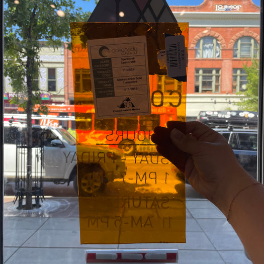 Medium Amber Transparent Oceanside Fusible 96 COE (110-8S-F) Sheet Glass Colorado Glassworks