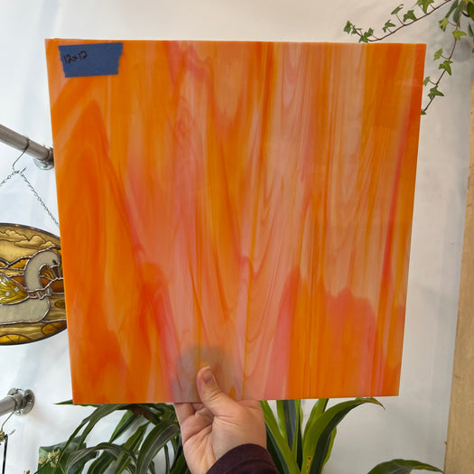 White Orange Wispy Oceanside Fusible 96 COE (377.1F) Sheet Glass Colorado Glassworks