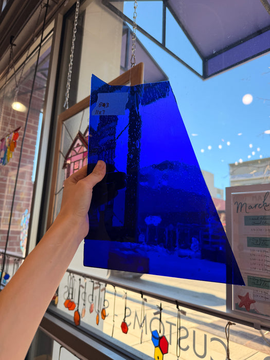Dark Blue on Clear Flash Glass Mouth Blown (Misc) Sheet Glass Colorado Glassworks B3 (11x7in)
