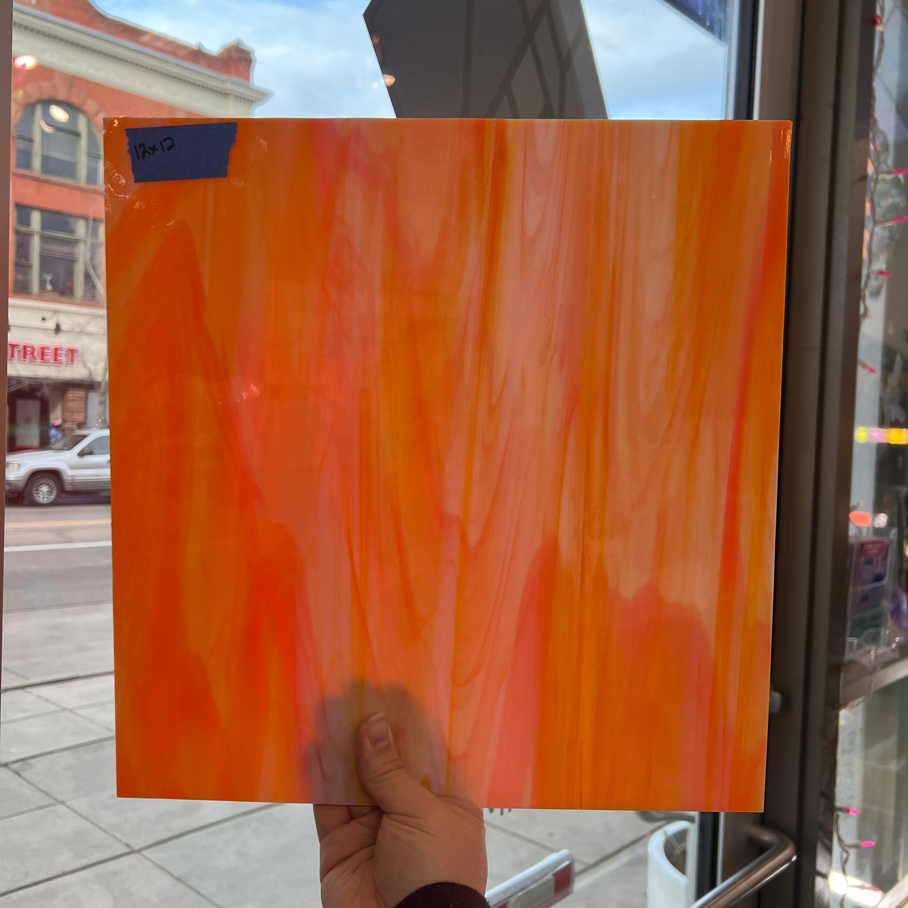 White Orange Wispy Oceanside Fusible 96 COE (377.1F) Sheet Glass Colorado Glassworks