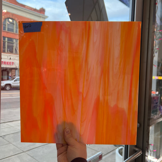 White Orange Wispy Oceanside Fusible 96 COE (377.1F) Sheet Glass Colorado Glassworks
