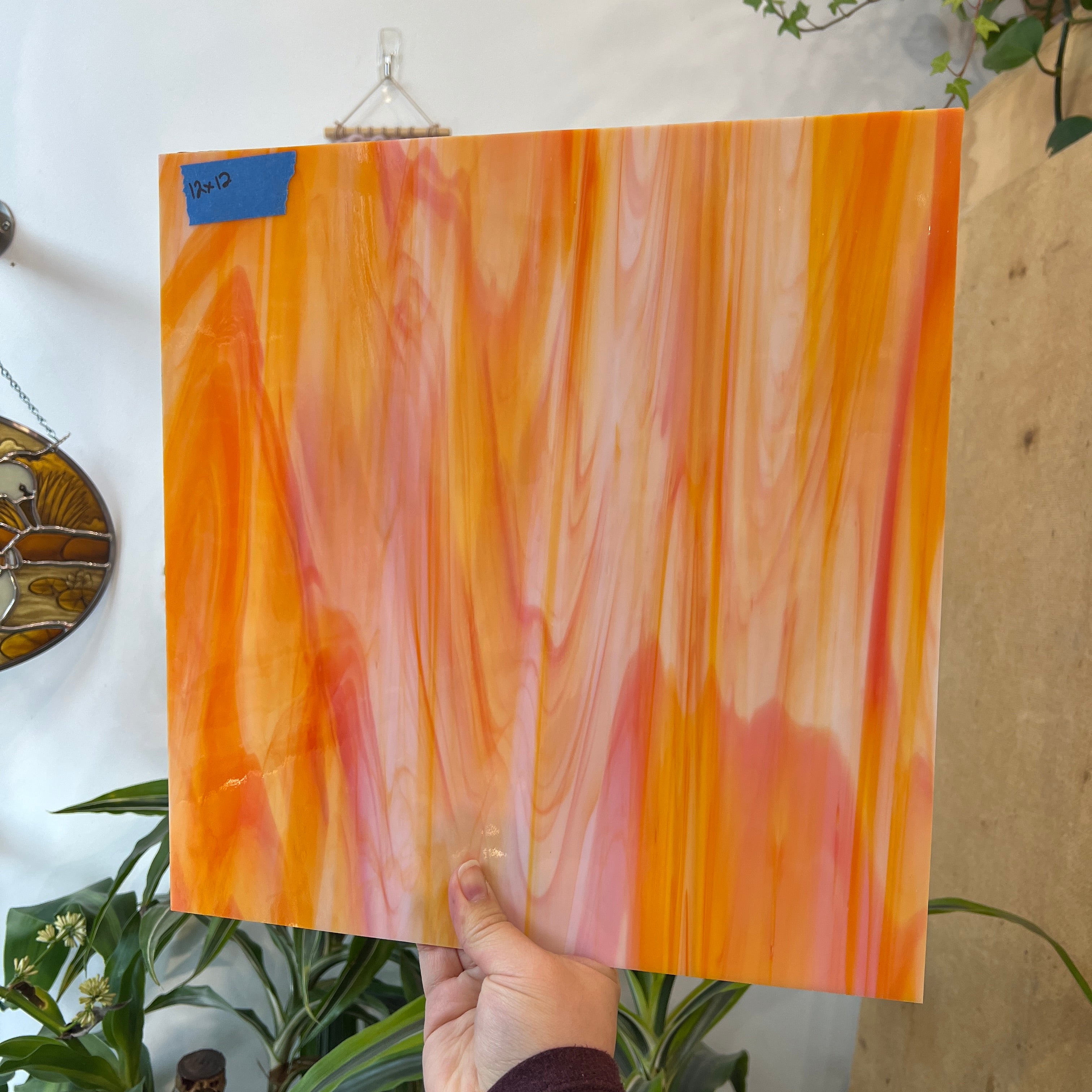 White Orange Wispy Oceanside Fusible 96 COE (377.1F) Sheet Glass Colorado Glassworks