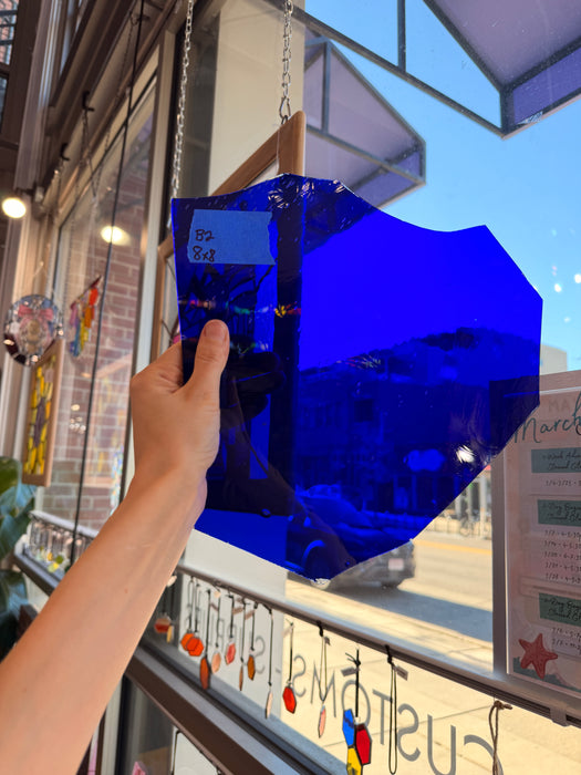 Dark Blue on Clear Flash Glass Mouth Blown (Misc) Sheet Glass Colorado Glassworks B2 (8x8in)