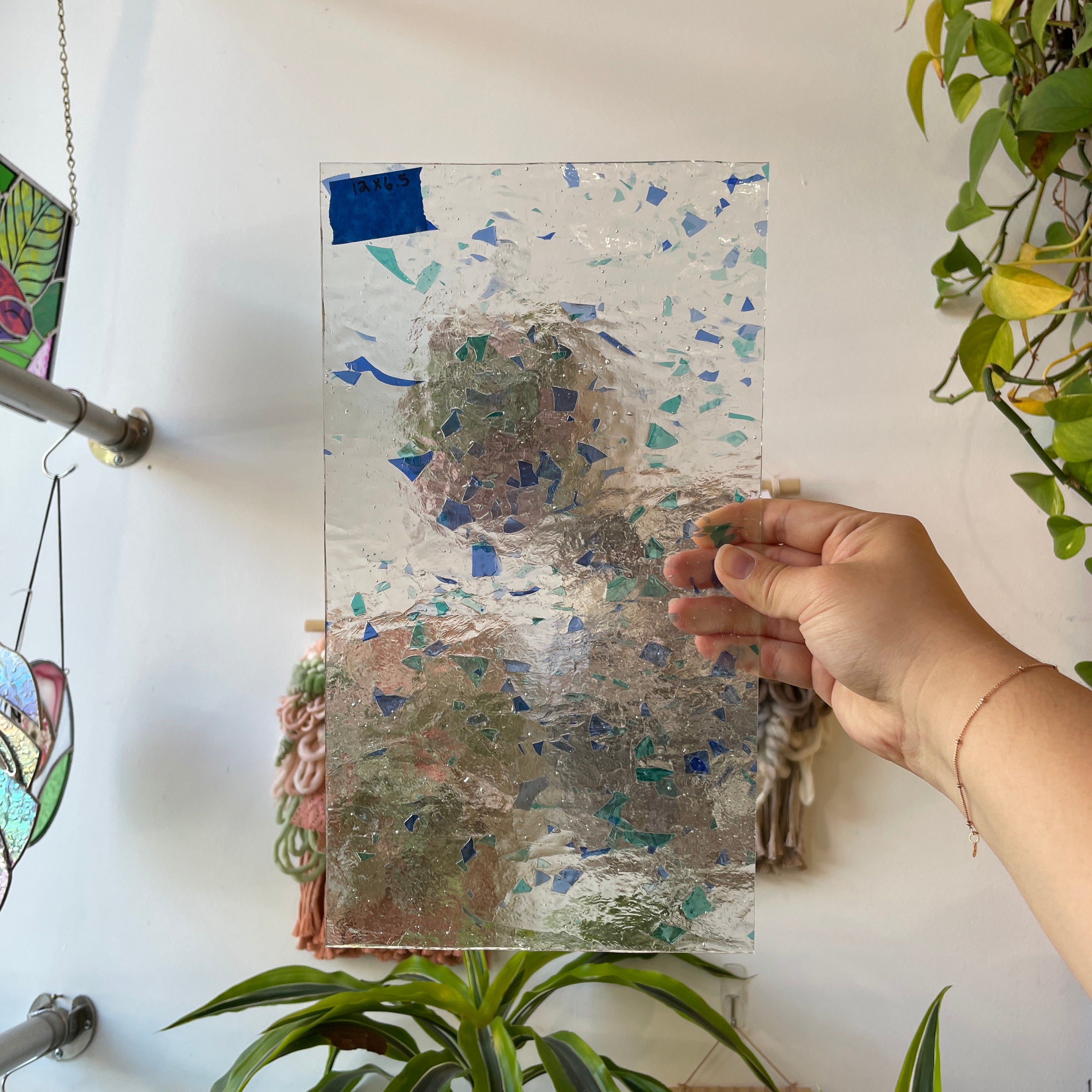 Clear Blue-Green-Confetti Choice Sheet Glass Colorado Glassworks 12x6.5